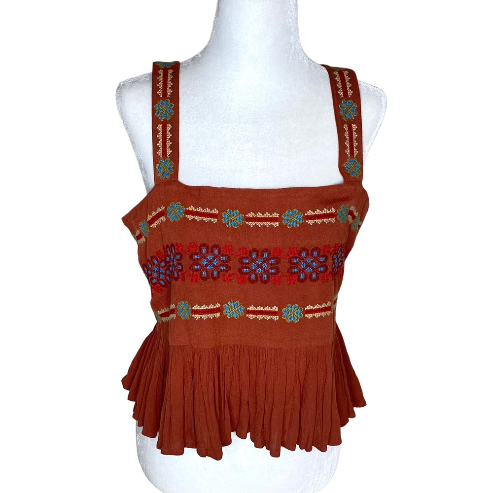 American Eagle Outfitters Orange Embroidered Cropped Tank Top Size Medium